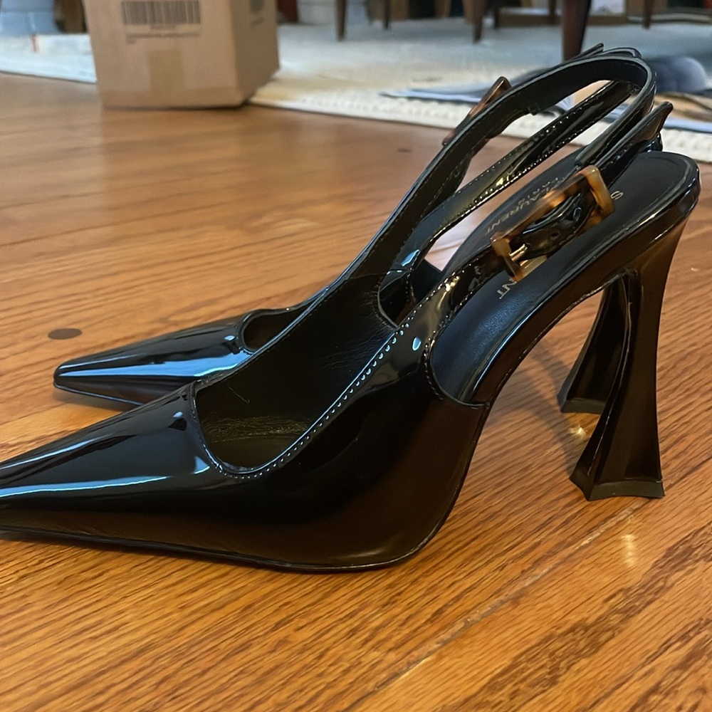 Saint Laurent Black Patent Leather Slingback Heels